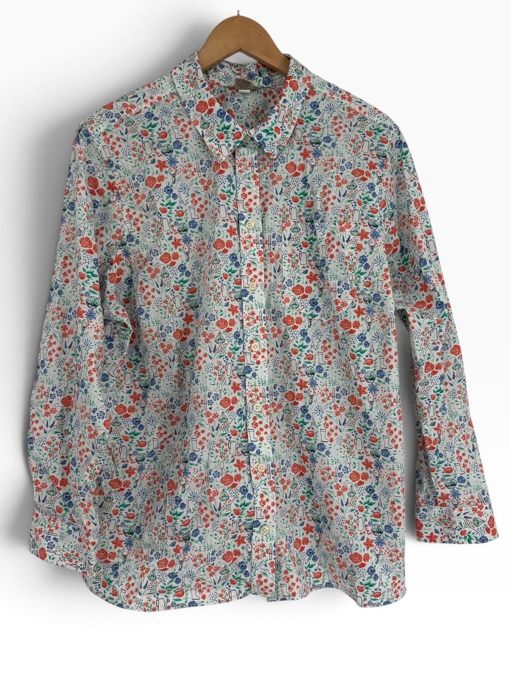 Duluth Trading Womens No-Wrinkle Gardening Shirt Plus Size 1X Button Up Cottage